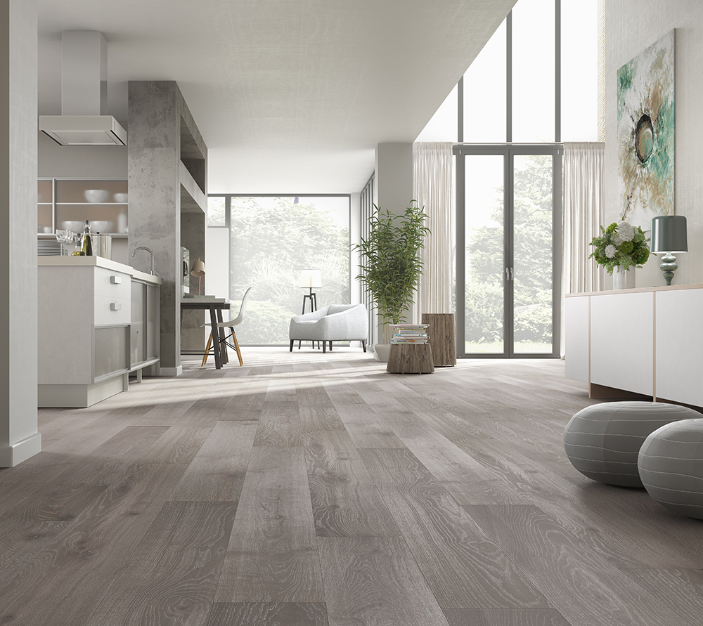PARQUET ROBLE GRIS CLARO PREMIUM 1 LAMA 4 BISELES